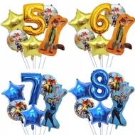 6pcs Zootopia-themed Balloon Set Judy Nick Children's Birthday Party Number Foil Balloon Decorations