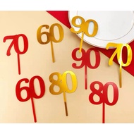 Red plastic age 60 70 80 90 cake topper