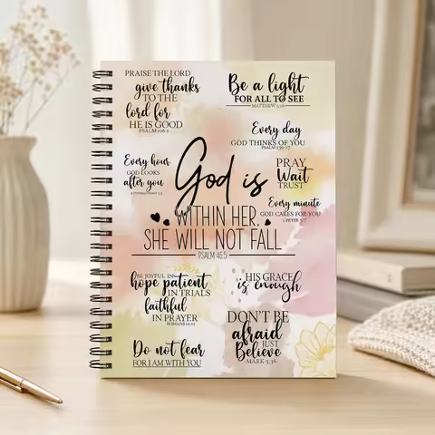 Faith Inspired Spiral Notebook for Women, Bible Verse Prayer Journal, A5 Christian Gift Notebook for