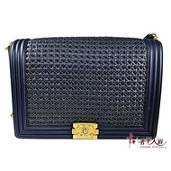CHANEL深藍色牛皮金錬BOY CHANEL 二用包 30CM	A67087