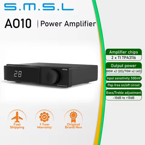 SMSL AO10 Power Amplifier TPA3116x2 Chip Bluetooth5.3 Input 12V Synchronous Switch 100Wx2/2Ω Speaker