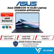 Asus Zenbook 14 OLED UX3405M-APP246WS Laptop Intel Ultra 5-125H, 16GB,512GB, Intel Arc, 14" 3K, W11
