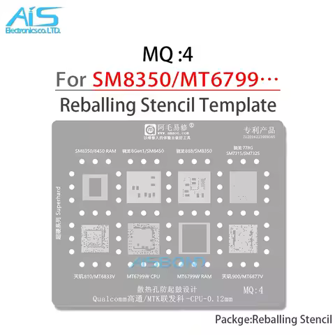 Amaoe MQ4 RAM CPU BGA Reballing Template Stencil For MT6833V MT6799W MT6877V SM8350 SM8450 SM7315 SM