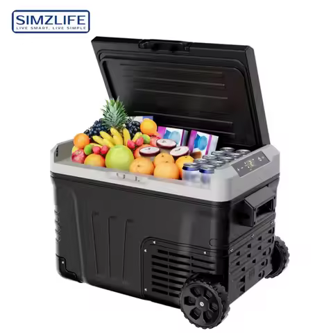 SIMZLIFE 35L Car Portable Freezer 12V Refrigerator Cooler 12V/24V DC Fridge with Wheels 2 Baskets fo