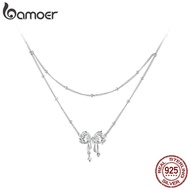 Bamoer 925 Sterling Sliver Necklace Dazzling Bowknot Jewelry Gifts for Women