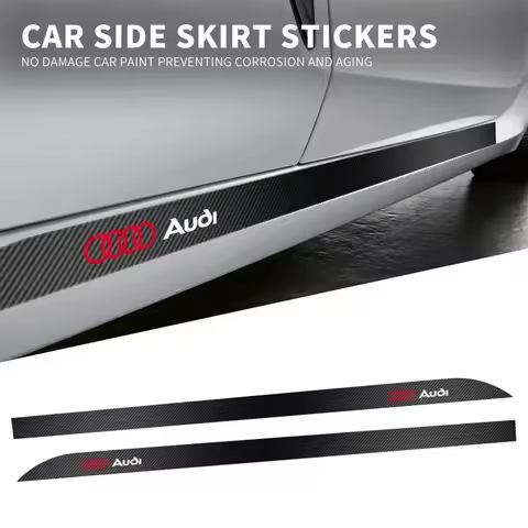 2pcs Car Door Side Skirt Sill Stripe Carbon 3D Sticker Decals For Audi B5 B6 B7 B8 B9 A3 8P 8V 8L A5