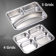 Stainless Steel Lunch Tray 3/4 Compartment Divided Plate for Cafeteria and Home