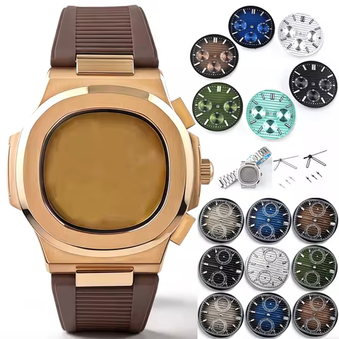 42mm VK63 VK61 Chronograph Watch Case Fit 30mm Dial Rubber Strap No Logo For Seiko PP Nautilus VK63 