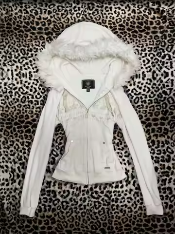 Fresh White Slim Fit Comfort with Fur Collar Warm Zip Up Hoodies 2025 Women's Popular Dressing Up Lo
