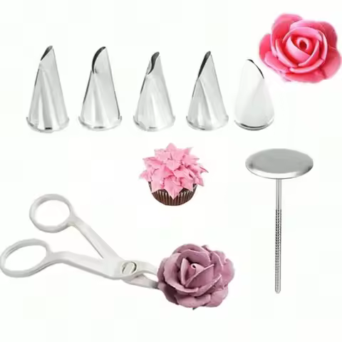 7pcs Baking Pastry Tool Set Stainless Steel Rose Petal Leaves Nozzles Cake Decorating Tips Tulip Flo