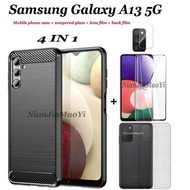 (4in1) Samsung Galaxy A13 5G A03 Brushed Phone Case Samsung A12 M12 A02S A03S A22 A32 A30 A50 Phone Case with Tempered G