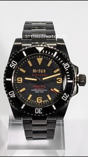 Mr5UB 訂製 Seiko 精工 MOD 機械錶 NH38A PVD 黑鋼 369 雙紅 double red Neptunus 海王 海神 Prodiver 單卜 黑水鬼 黑色白字 (Ref. b