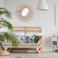 【Buy&ampNow】 40Cm Nordic Wicker Wall-Mounted Mirror Rattan Round Dressing Mirror Room Bathroom Decor