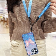 Dance Butterfly Phone Case with Rose 2-in-1 Crossbody Lanyard Wristband For i Phone 15 Pro Max For i