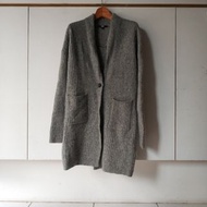 【米倉】二手百貨專櫃女裝日本優衣庫Uniqlo灰色羊毛羅紋針織大衣針織外套長袖毛衣外套純羊毛大衣羊毛毛衣外套