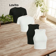 Lovito Women's Basic Plain Cropped Tank Top Casual L80ED368