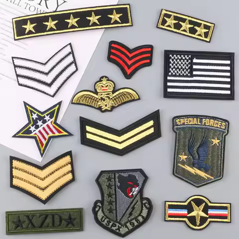 High-q 13pc Tactical Rank Embroidery Patches Emblems for Clothes Badge Eagle Star Stickers Iron on C
