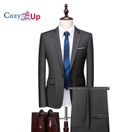 Cozy Up Men's Suits and Blazers Set Solid Color One Button Slim fit Wedding Business Casual Jacket + Long Pants Blazer for Men
