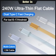 Ultra-Thin Flat Data Cable Type C to Type C Flash Charging Cable 240W High Power Phone Charger Cord 