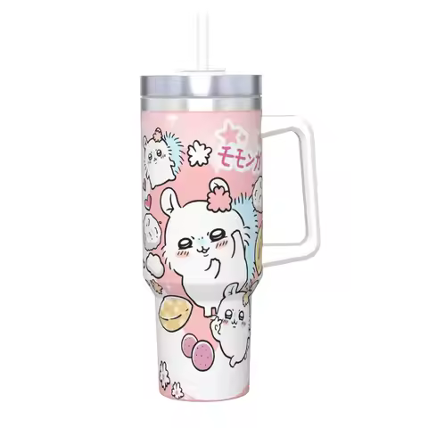 Cute Chiikawa Momonga 40oz Vacuum Insulated Tumbler Usagi Hachiware Mug with Straw Lid Portable Larg