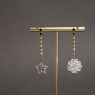 [ZANZAN ZANZAN] Anti-Allergic Steel Needle-Asymmetrical Star Crystal Earrings [Ek70bg002 _ Sus]
