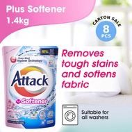 [Carton Deal Of 8] Attack Plus Softener Liquid Laundry Detergent Refill 1.4Kg