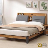 WAKUHOME 瓦酷家具Ari工業風木心板6尺床架型雙人床組附插座(床頭箱+床架)A005-232+256