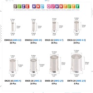 Glarks 166Pcs 8 Sizes AWG 12 10 8 6 4 2 1 2/0 Wire Ferrules Kit Silver Plated Copper Crimp Connector