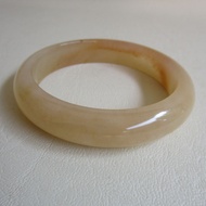 Nephrite Burmese Honey Jade Bracelet Inner Ring Size 61.3mm Width 14mm Round Shape Flat Belly Suitab