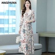 MAOZHUXIA ชุดเดรสสำหรับสตรี คอกลางอายุขนาดใหญ่กระโปรงทรงเอชุด เดรสเกาหลีสวยๆ ชุดผ้าไทยสวยๆ100