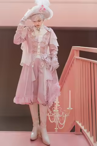 - Immortal Glass Castle - Ouji Lolita Handsome Prince Style Pink Long Coat by Immortal Thorn