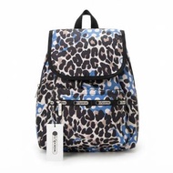 日本 LeSportsac 黑藍色豹紋尼龍布 Voyager 小號 背囊