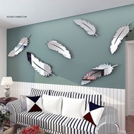 SPP_8 Pcs/Set Modern Feather Acrylic Mirror Wall Art Sticker Home Office Decor Gift