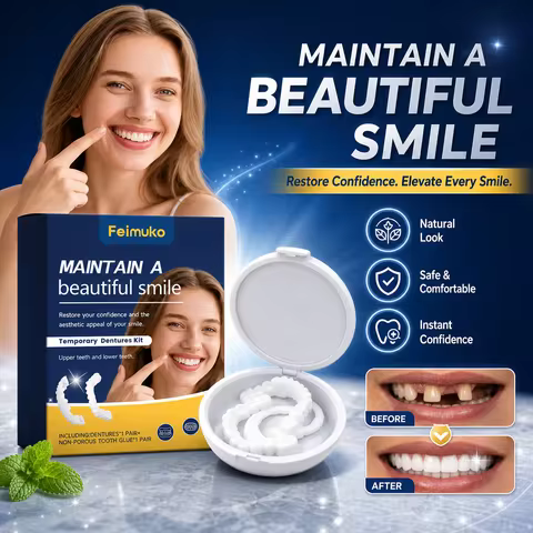 Adjustable Denture Kit Temporary Denture Cosmetic False Teeth Upper Lower Set Natural Smile Teeth Sn