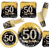 New Black Gold 50th Birthday Party Decorations Tablecloths Paper Plates Cups 50th Anniversary Party 