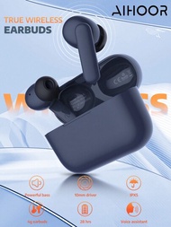 新款aihoor無線耳塞,可適用於ios和android手機,5.3無線入耳式耳機,具有額外低音、內建麥克風、觸控操作、usb充電盒、30小時電池續航（海軍藍色）