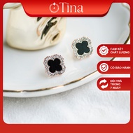 Tina four-leaf clover women's earrings, black and rust-plated earrings with 4-leaf clover face 1.5 c