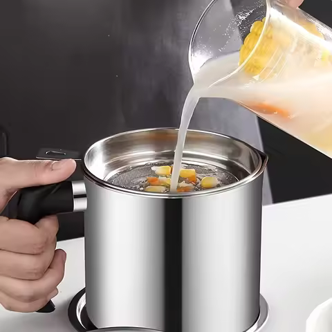 Stainless steel oil filter pot, household oil storage pot with filter, kitchen grease and cooking oi