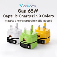 65W GaN Capsule Fast Charger 70cm Retractable Type C Data Cord for iPhone 16 17 Pad Samsung YicoGomo