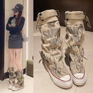 Spring Summer Women's Shoes Canvas Pile Boots Retro Flat Boots