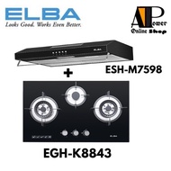 (PAKEJ COMBO) Elba M7598BK (76cm) Cooker Hood + Elba EGHG8843G Glass Hob (76cm/5.0kw)