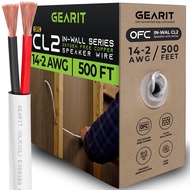 GearIT 14/2 Speaker Wire (500 Feet) 14AWG Gauge - in Wall Audio Speaker Wire Cable / CL2 Rated / 2 C