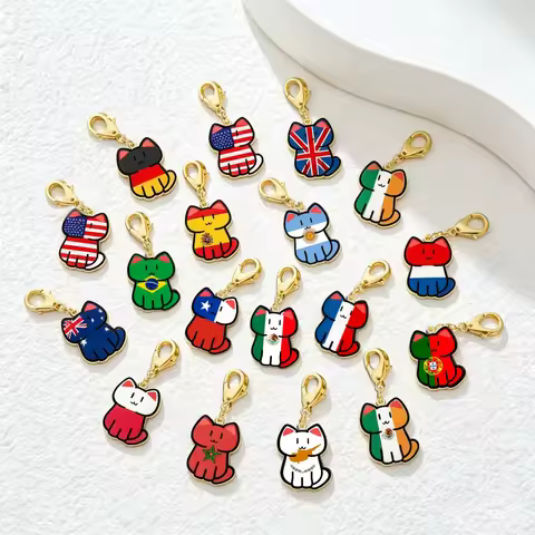 Custom Cute Cat Shaped National Flag Charms For DIY Jewelry US UK Spain Country Flag Pendant for Bra
