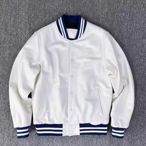 White leather jacket, men's casual motorcycle leather jacket, top layer calf leather soft leather ja