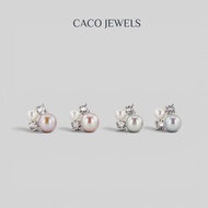 CACO 3A Premium Freshwater Purple Grey Pearl Earrings 925 Silver Diamond Zirconia "Quartet" (1 Pair)