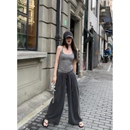 8768 Cool Feel Lightweight Material Drawstring Design Denim Wide Pants