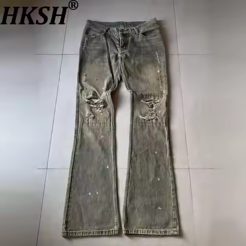 HKSH Spring Autumn Winter New Men Tide Dark Punk Damage Washed Distressed Jeans Chic Ins Vibe Y2K Wa