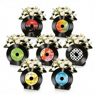 7 Sets 50s Vinyl Record Flower Box, Retro Music Theme Dining Table Decoration, Rock Party Decoration