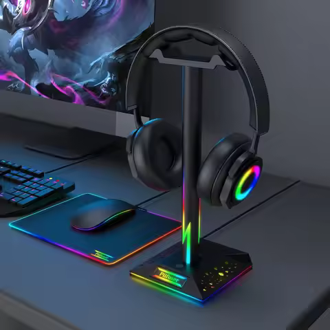 RGB Lights Headphone Stand With Type-c USB Ports Gaming Headphone Holder for All Headsets Gamers Gam