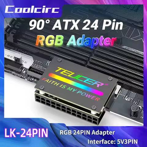COOLCIRC ATX Power Supply 24Pin to 90 Degree Adapter 5V RGB Mainboard Motherboard Cable Connector Mo